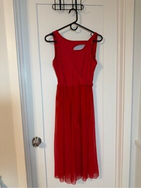 Red Sleeveless Midi Dress with Sheer Skirt for dancers